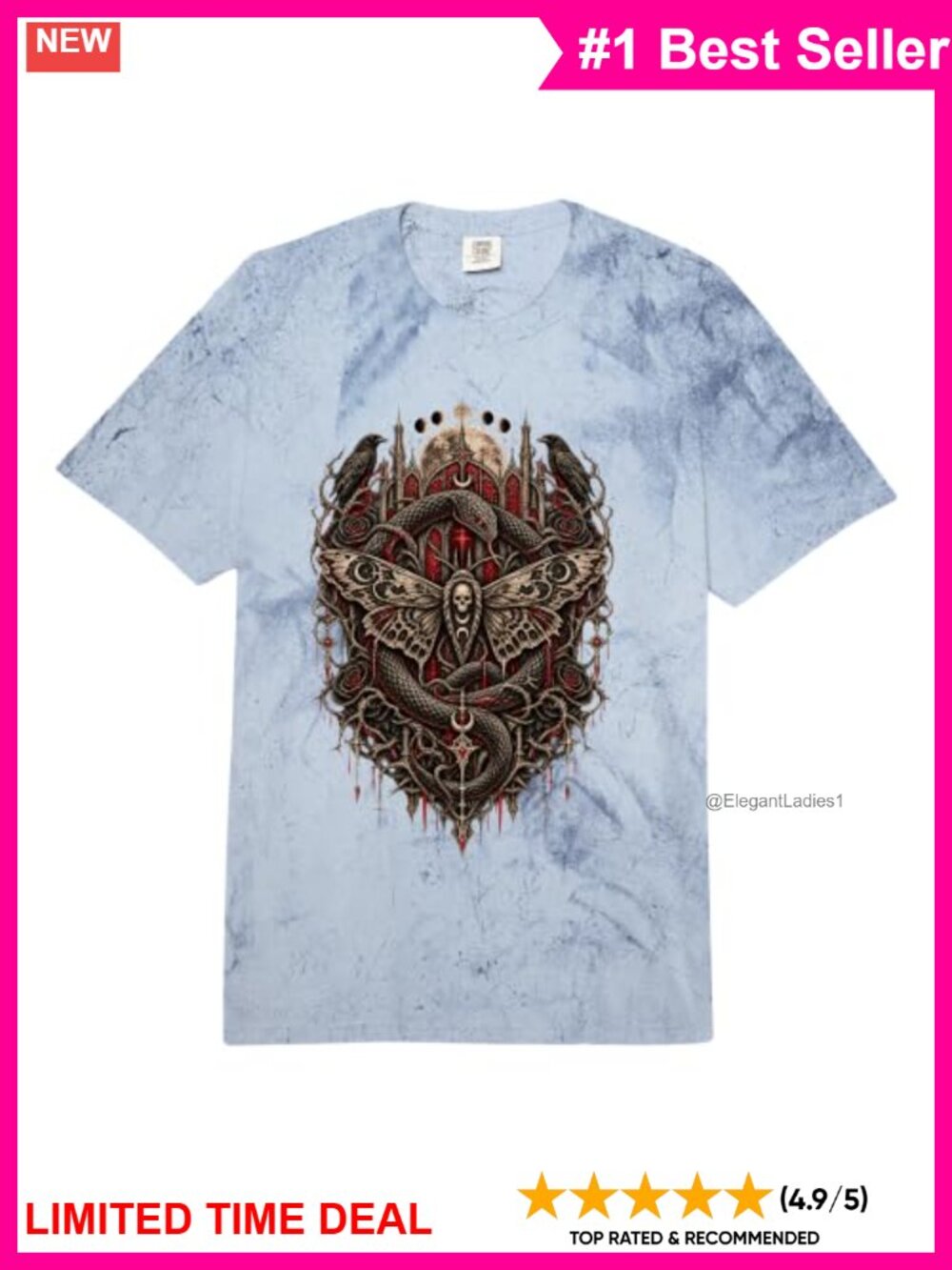 Gothic Occult Moth Serpent Heavyweight Short Sleeve Tee